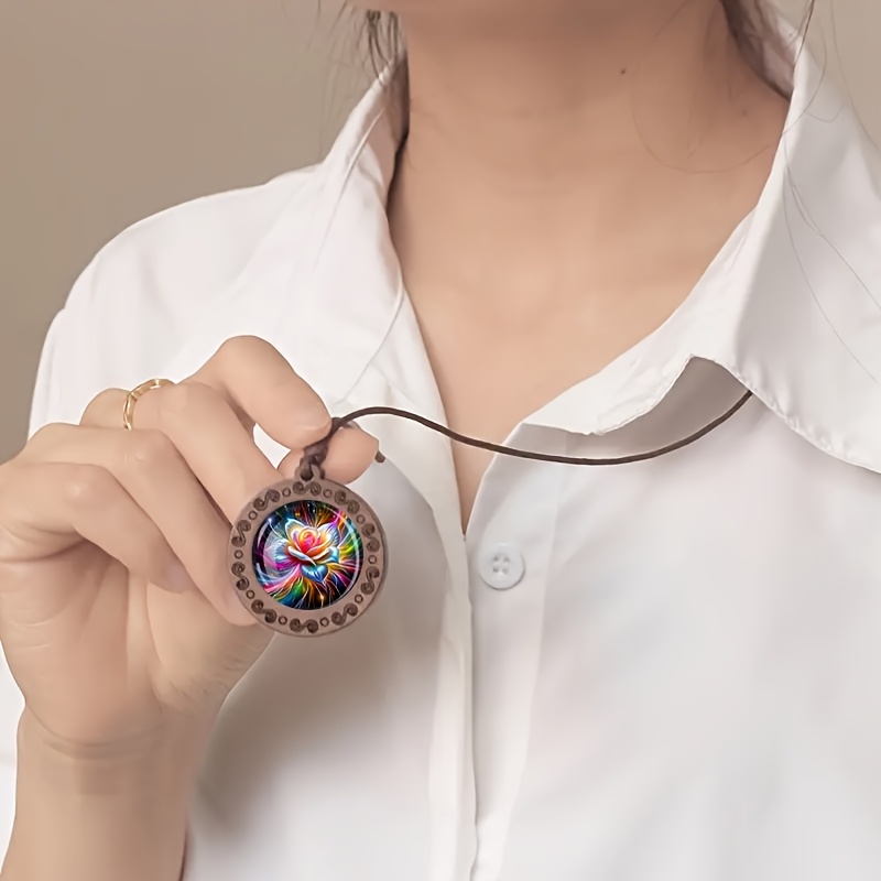 Vibrant Bloom Wooden Necklace, Minimalist Vintage Style